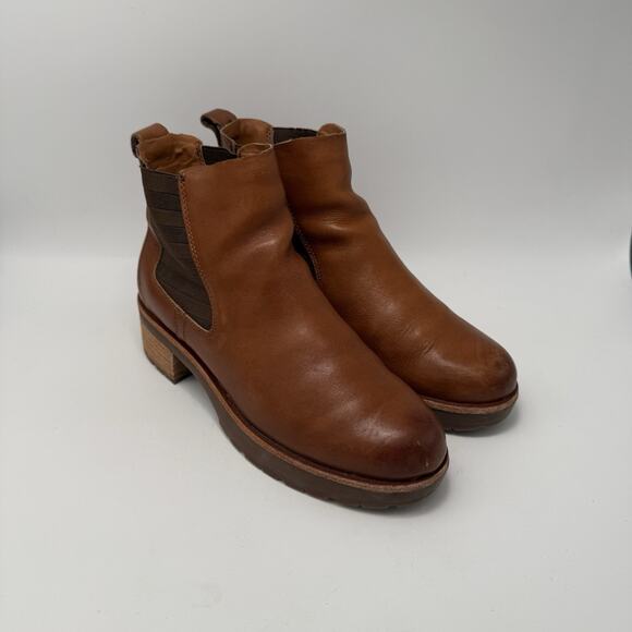 Kork-Ease Shoes - Kork-Ease Bristol Stacked Heel Boots Brown Leather Size 7.5 Pull On Tab